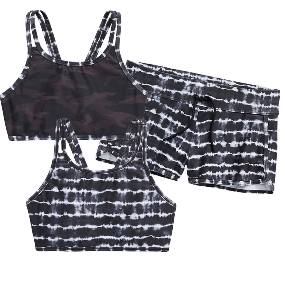 Athleta Girl Reversible Tie Dye Camo Bikini Top & Cannonball Swim Short XS 6